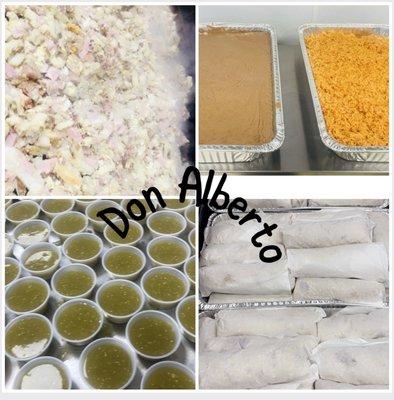 We catering-
-rice 
-beans 
-tacos 
-breakfast burrito's 
-carne asada/adobada/carnitas 
-lunch burritos