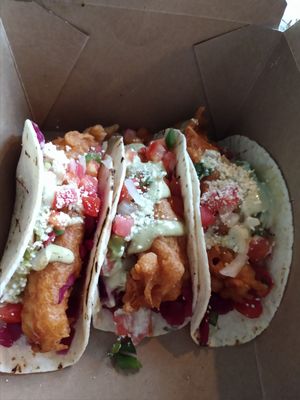 Fried beer battered cod tacos