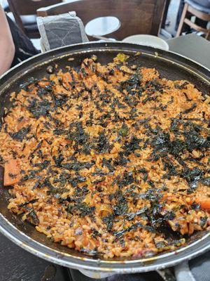 Mhat: save some sauce and chicken from Dak Galbi so they can mix up this rice for you at end