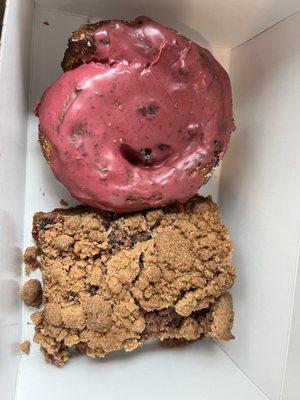 Coffee crumb cake and blueberry glazed pastry