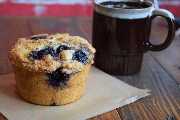 Blueberry muffin and drip coffee