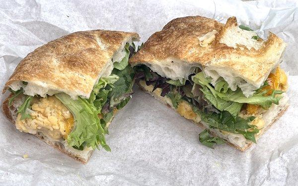 Mashed chickpea panini (vegan) - check out that crispy airy bread, awesome!