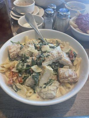 Chicken and pasta in a Gorgonzola cream sauce