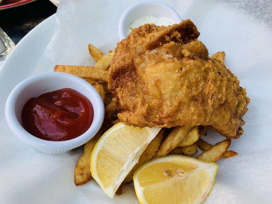 Beer buttered fish &chips $24