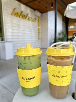 Iced Matcha latte and regular latte