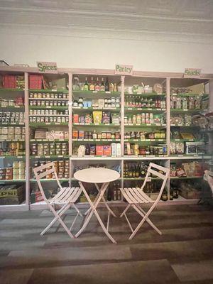 The to-go grocery section and cute interior.