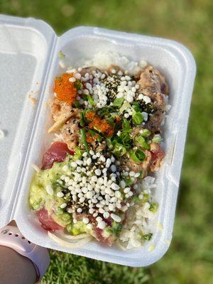 Cold ginger and spicy ahi with alllll the toppings!