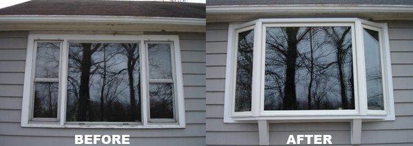 Restoration on a home, upgraded window to a bay window.