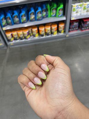 Tip-ons and SNS Lime green french tips