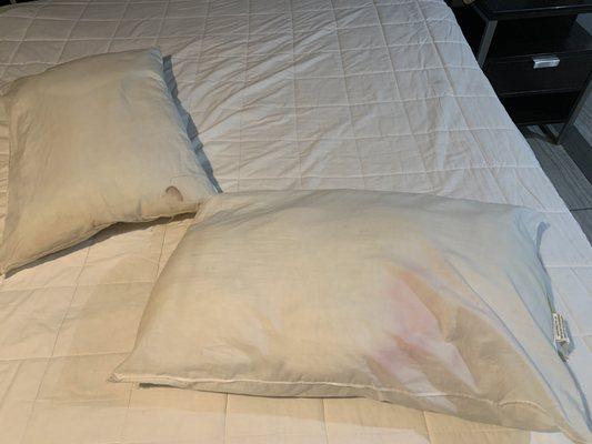 Two stained pillows in my room.