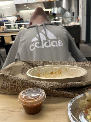 Ethan expressing his satisfaction with this meal (Chicken Al pastor Burrito Bowl)