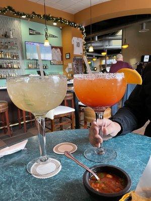 Large Traditional and Strawberry Margaritas.