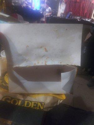 The bottom of my chicken box, all my chicken fell out the bottom of this, and I was told it was my fault they gave me a messed up box.