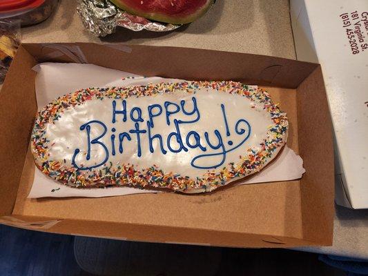 Specially ordered long john donut cake