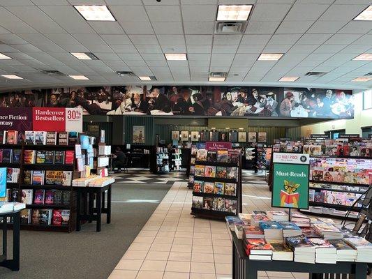 The plethora of books and also the cafe area