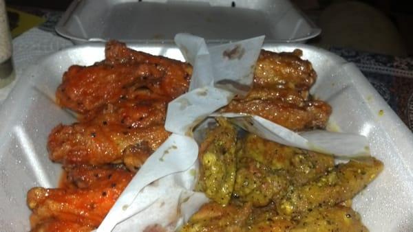 Hot, Teriyaki and Lemon Pepper wings.