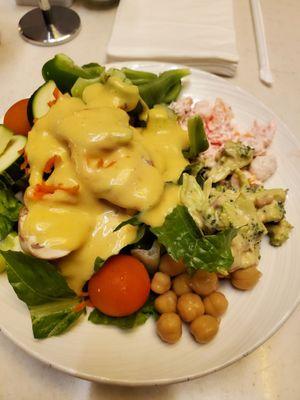 Salad plate from the buffet. Lots of fresh veggies on the salad bar.