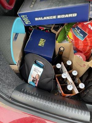 Our diverse trunk with Grocery Outlet goodies