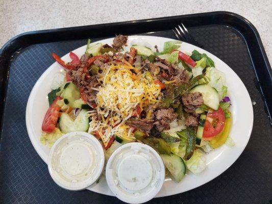 Philly cheese steak salad With jalapeno ranch