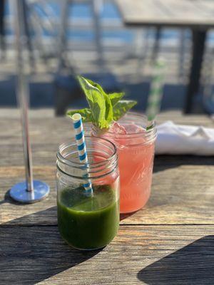 Green juice and a cocktail overlooking the water! So fun to connect with friends!