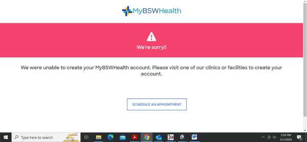 BSW Health Plan simply refuses to let me create an online account so that I can find a doctor.