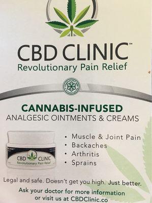 I use CBD CLINIC with my clients and sell it retail.   It is amazing!   Come in and experience it for yourself.