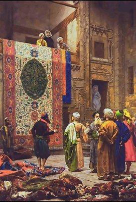 Old painting of rug bazaar