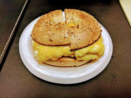 Egg and cheese bagel, soft and yummy