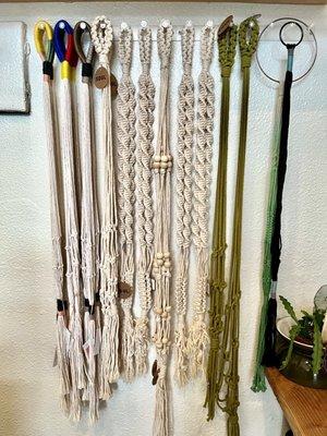 Macrame plant hangers of all styles, sizes, and colors.