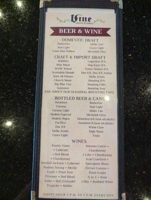 Beer and wine list May 2024