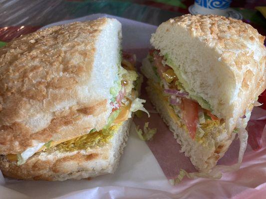 Veggie sandwich on Dutch crunch bread