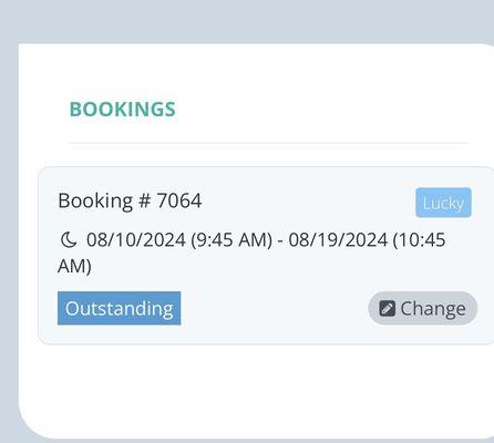 Booking dates and time of pickup