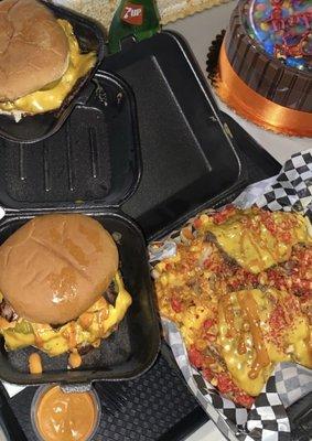 #2 smash style burger & smash Cheeto fries