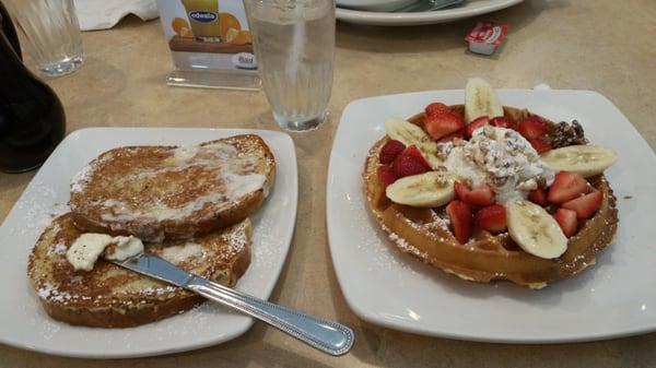 French toast with waffle (+bananers and strawberries)...A lot of bread but it was worth it haha