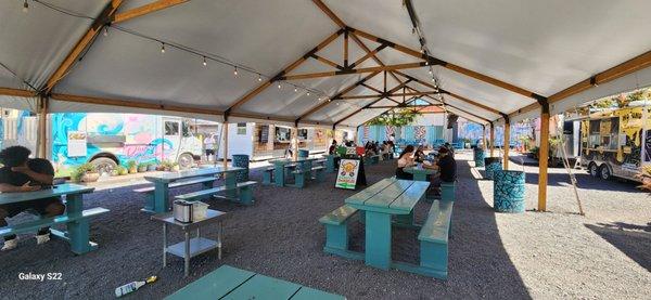 Covered dining area at the Food Truck Market Place