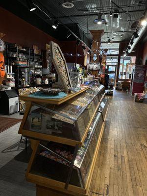 Cereal bar with view of front of coffee shop and entrance