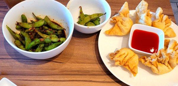 Spicy Edamame & Crab Rangoon