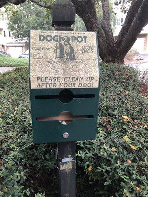 There is never any pet bags -but don't forget to pick up the dog poop!