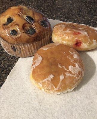 Blueberry Muffin & 2 Strawberry Filled Donuts