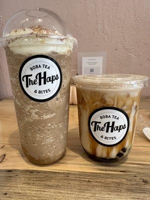 Tiramisu crunch frappe (left), tiger boba (right)