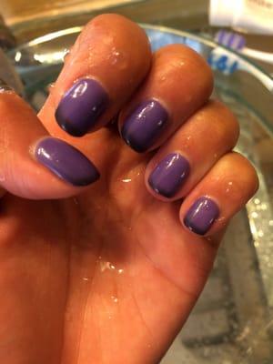 Mood changing gel manicure! (Purple when hot and black when cold).