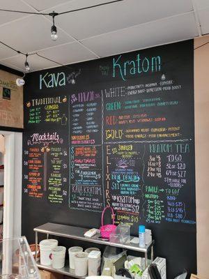 Board Menu for Kava and Kratom (prices as of 3.14.2021)