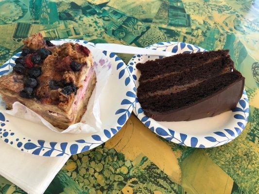 Bread pudding and Mocha mousse cake. Delicious and made in house.