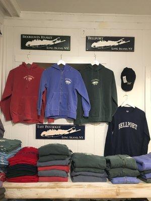 Bellport clothing and wood map signs