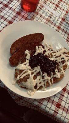 Croissant French toast with reindeer sausage