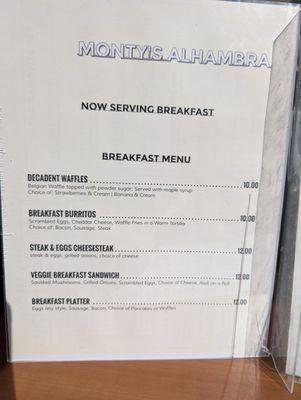 Breakfast menu