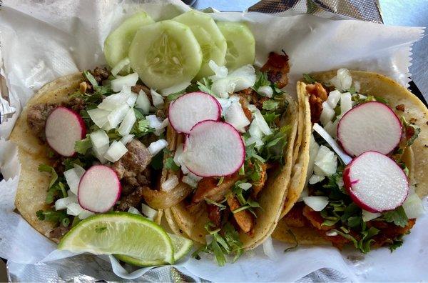 2 Al Pastor (right) and 1 Asada (left)