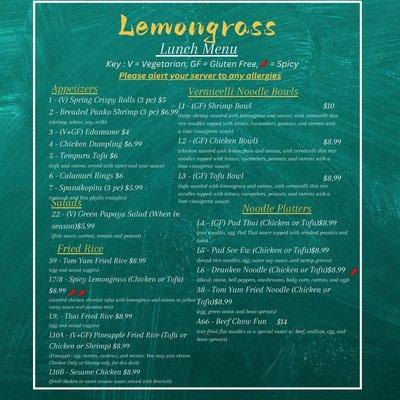 Lemongrass menu