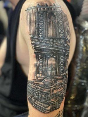 #brooklynbridge #64impala #blackandgreytattoo #solidinktattoo #heliosneedles