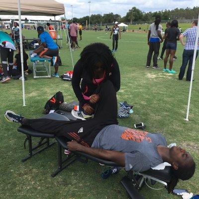 Rhode 2 Wellness do extremity adjustment on Olympic athletes in Clermont.